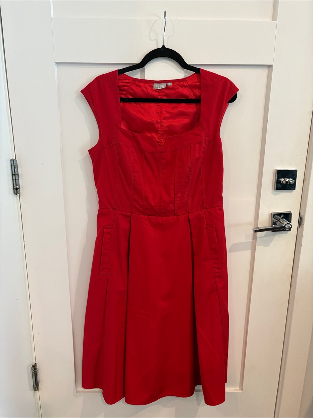 eshakti Red Cap Sleeve Fit-and-Flare Midi Dress
